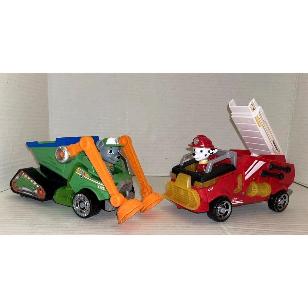 Paw Patrol Mighty Movie Rocky Recycle Truck + Marshall Fire Truck - Light Sound